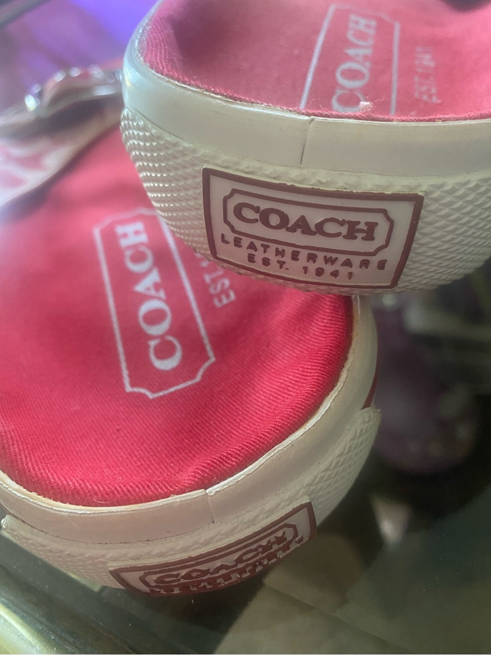 Coach Pink Signature Canvas Slide Sandals with Red Insoles 9 - Picture 2 of 5